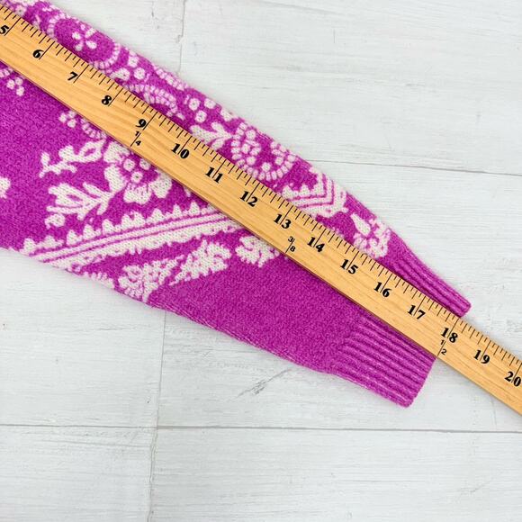 Sundance V-Neck Pullover Sweater Size L Petite Pink Boho Chic Paisley Floral - Picture 12 of 14